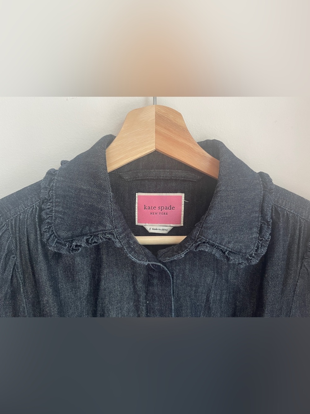 Kate Spade Dark Blue Wash Ruffle Denim Mini Shirtdress with Tie Waist - Picture 8 of 13